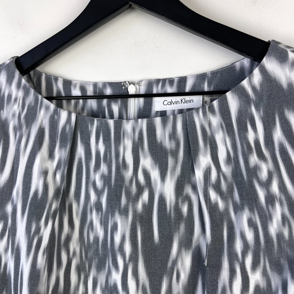 NWT Calvin Klein Womens (8) Knee Length Sheath Boat Neck Dress Gray Belted - Picture 4 of 12